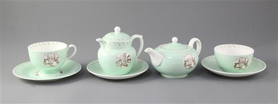 Eric Ravilious (1903-1942) for Wedgwood. A rare afternoon tea pattern bachelors nine piece tea set, the teapot 16.5cm across